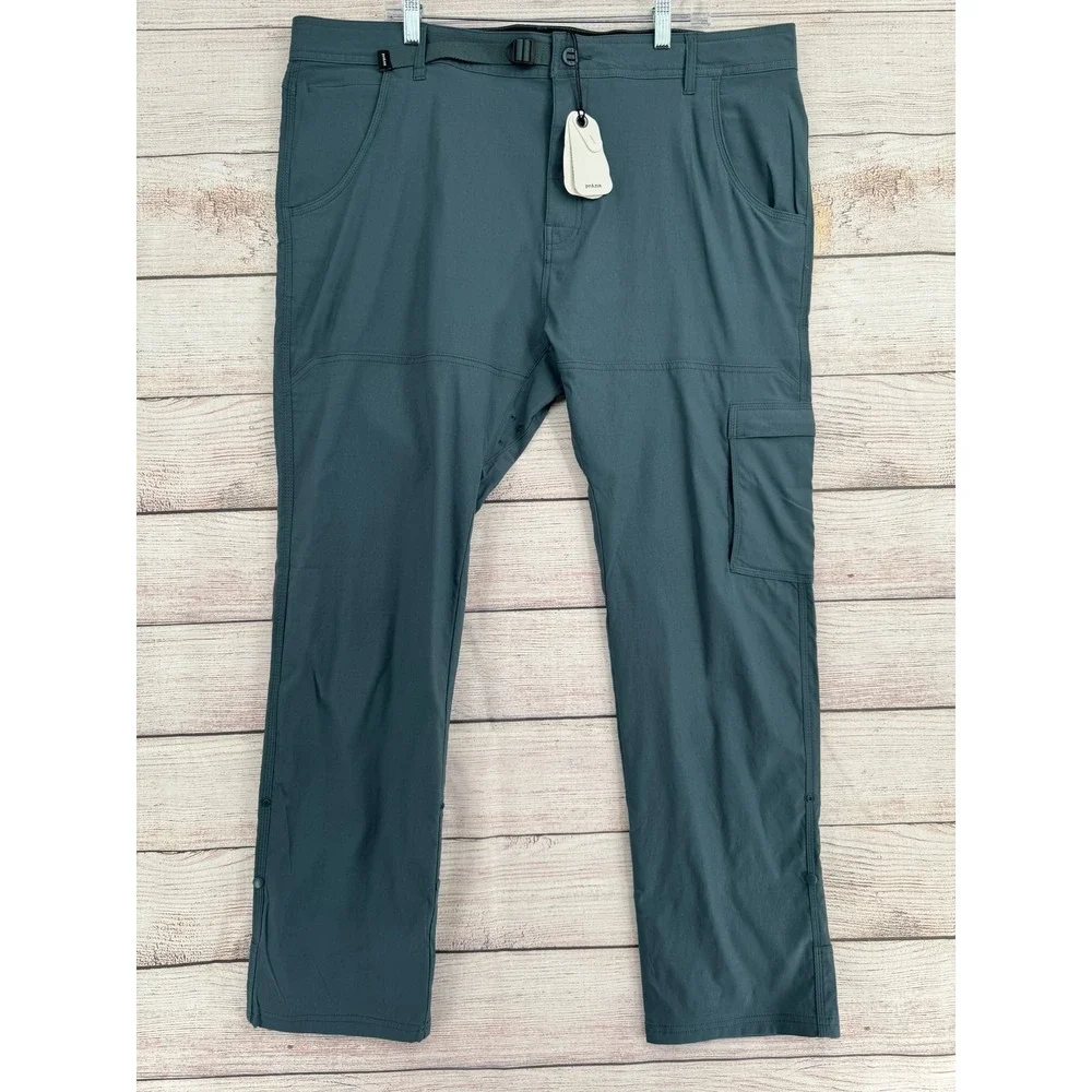 Prana Stretch Zion Slim Pant II Mens 42x32 Grey Blue Hiking Tapered Leg NEW